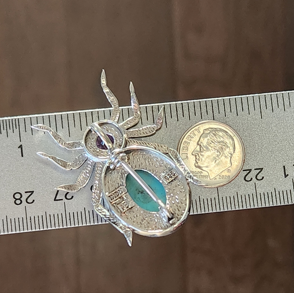 NICKY BUTLER 925 Sterling Silver Turquoise Amethyst Spider Brooch Pendant NB π· - Picture 11 of 13